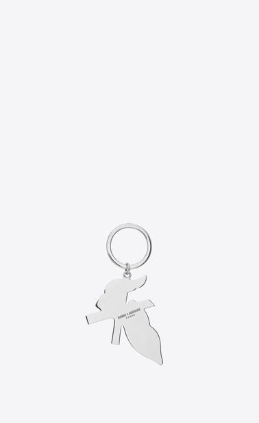 SAINT LAURENT Key Ring Woman BOUCHE SAINT LAURENT Key Ring in Silver-Toned Metal and Black and White Enamel b_V4